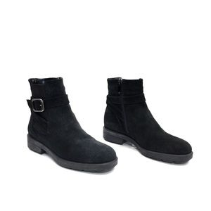 Aquatalia Black Suede Elastic Ankle Boots w/Buckle